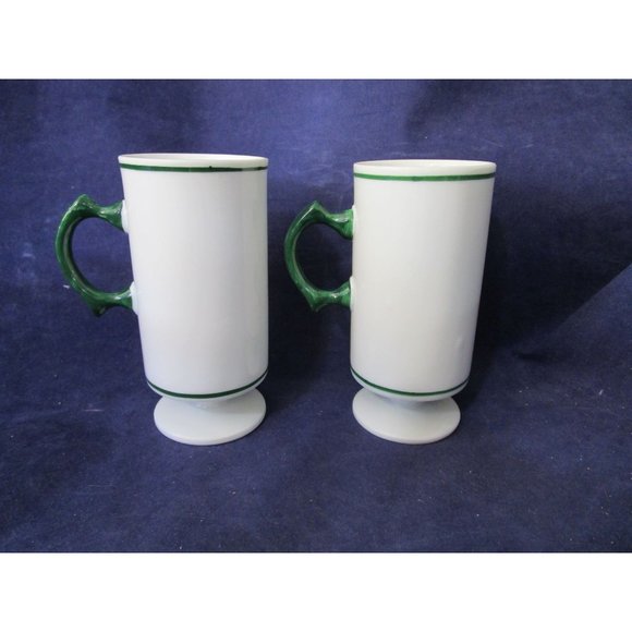 Irish Coffee Pedestal Mugs Green White Unmarked Vintage GUC Minor Defects - Picture 4 of 13